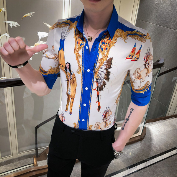 ÚJ modell férfi modern ing színes mintával és 3/4-es ujjal