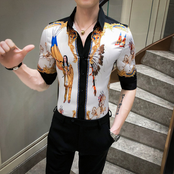 ÚJ modell férfi modern ing színes mintával és 3/4-es ujjal