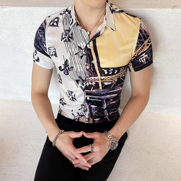 Elegáns férfi ing klasszikus gallérral és rövid ujjal