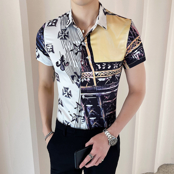 Elegáns férfi ing klasszikus gallérral és rövid ujjal