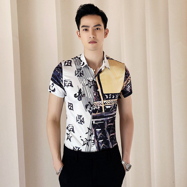 Elegáns férfi ing klasszikus gallérral és rövid ujjal