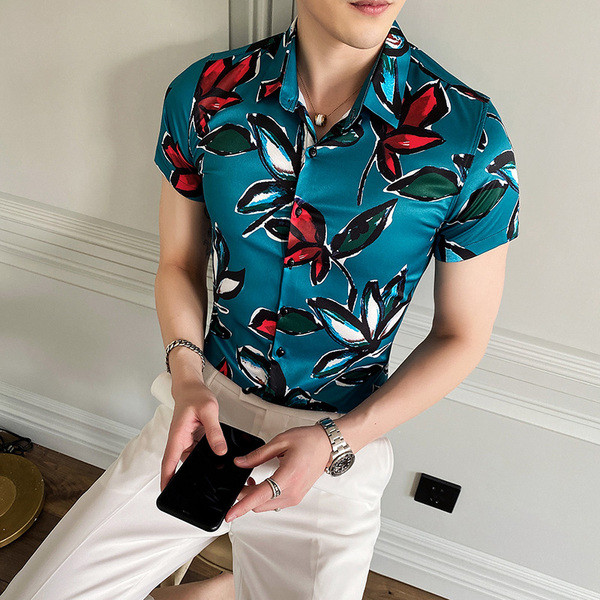 ÚJ modell modern férfi ing klasszikus gallérral és rövid ujjú kék színben