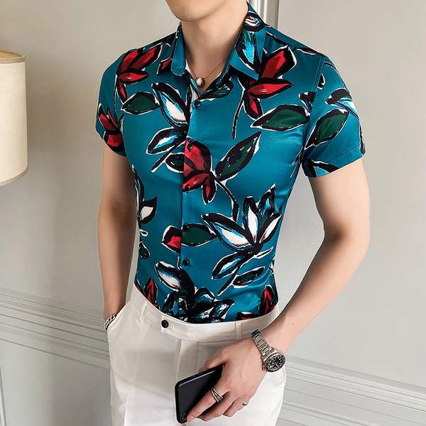 ÚJ modell modern férfi ing klasszikus gallérral és rövid ujjú kék színben