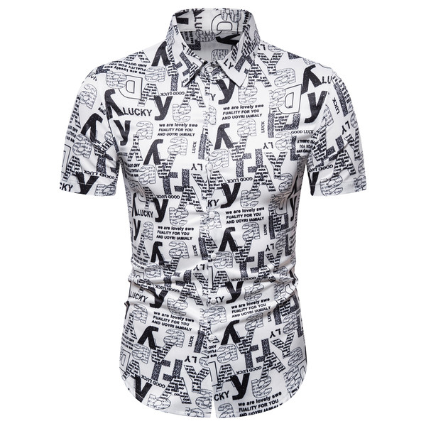 Elegáns férfi ing klasszikus gallérral, rövid ujjal és mintával