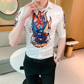 Elegáns férfi ing klasszikus gallérral, mintával és 3/4-es ujjakkal