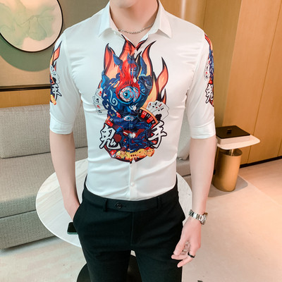 Elegáns férfi ing klasszikus gallérral, mintával és 3/4-es ujjakkal