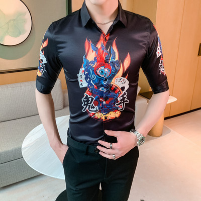 Elegáns férfi ing klasszikus gallérral, mintával és 3/4-es ujjakkal