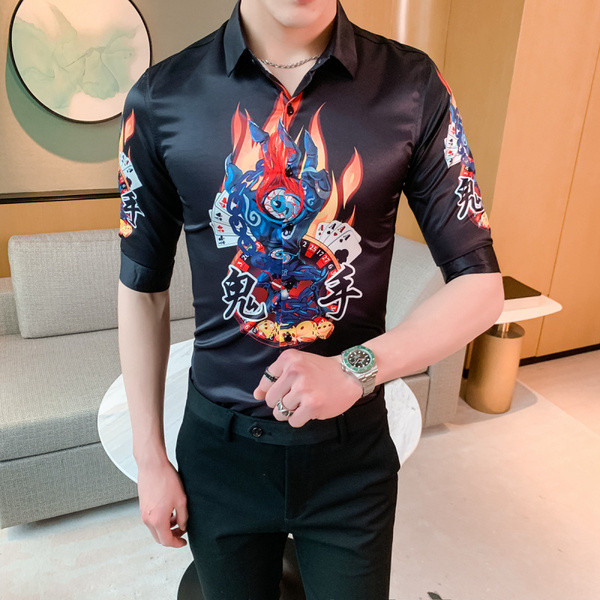 Elegáns férfi ing klasszikus gallérral, mintával és 3/4-es ujjakkal