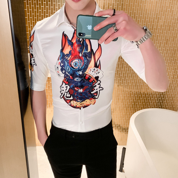 Elegáns férfi ing klasszikus gallérral, mintával és 3/4-es ujjakkal