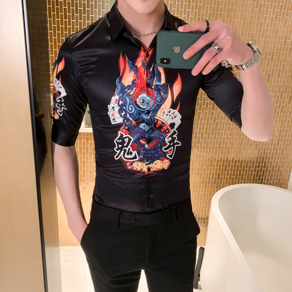 Elegáns férfi ing klasszikus gallérral, mintával és 3/4-es ujjakkal