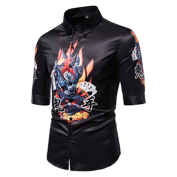 Elegáns férfi ing klasszikus gallérral, mintával és 3/4-es ujjakkal