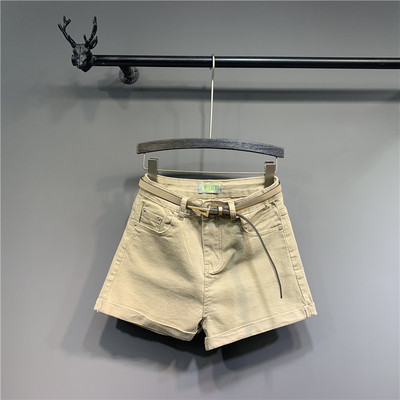 Új modell rövid női farmer övvel és magas derékkal