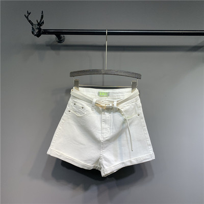 Új modell rövid női farmer övvel és magas derékkal