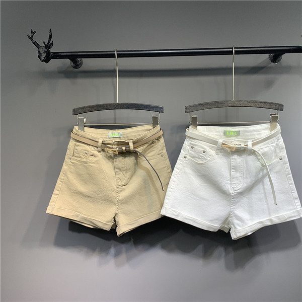 Új modell rövid női farmer övvel és magas derékkal