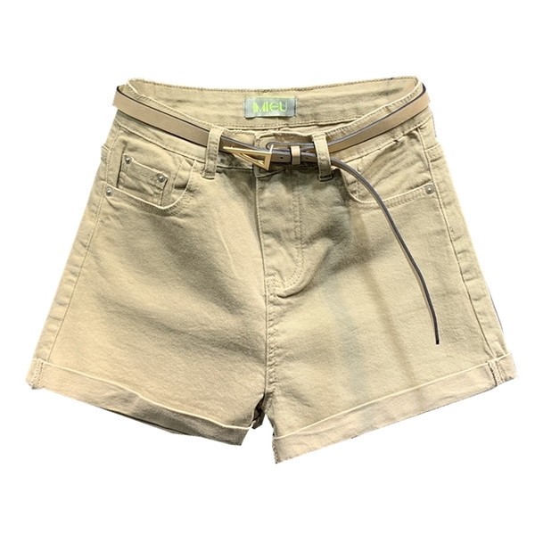 Új modell rövid női farmer övvel és magas derékkal