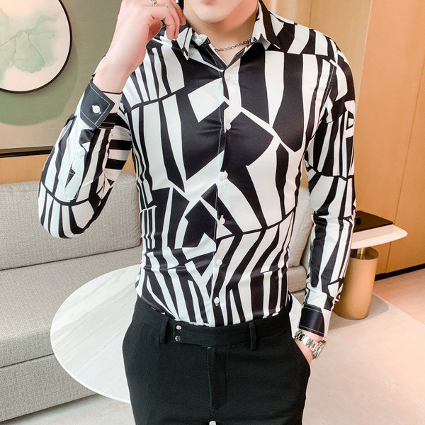 ÚJ modell férfi modern ing mintás hosszú ujjú gombokkal