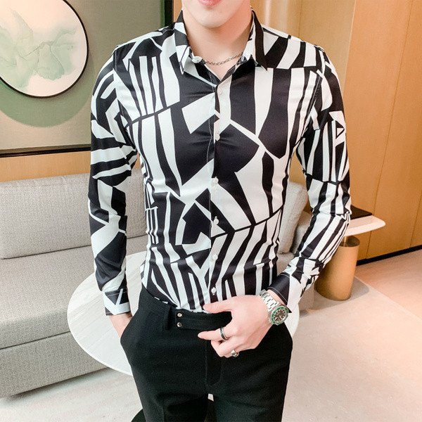 ÚJ modell férfi modern ing mintás hosszú ujjú gombokkal