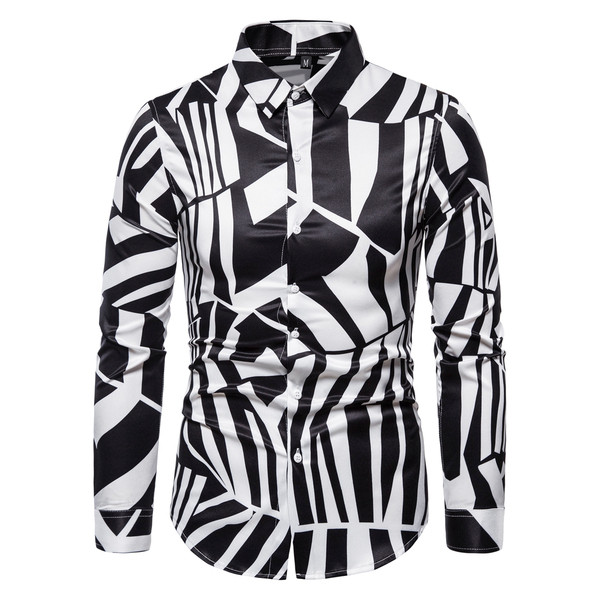 ÚJ modell férfi modern ing mintás hosszú ujjú gombokkal