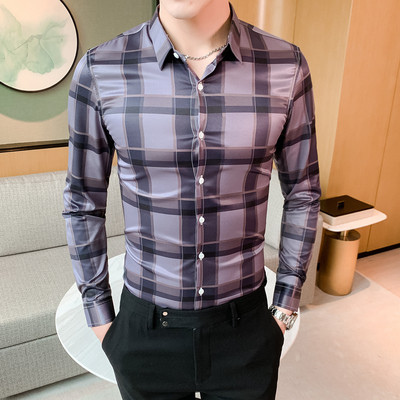 Modern férfi kockás ing klasszikus gallérral és hosszú ujjal