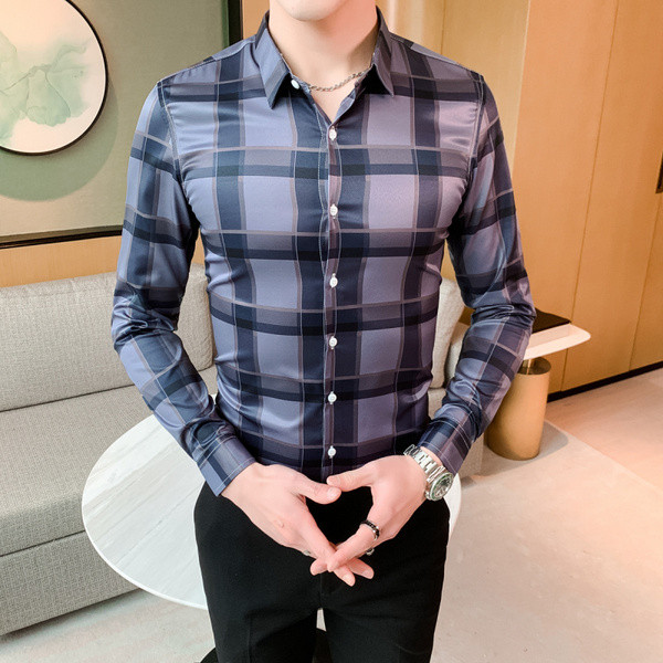 Modern férfi kockás ing klasszikus gallérral és hosszú ujjal