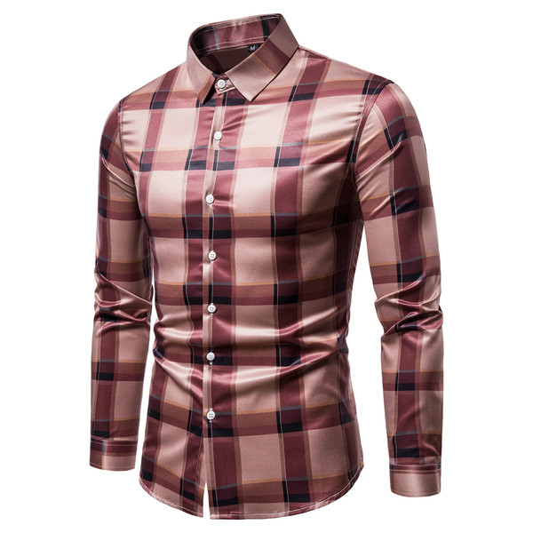 Modern férfi kockás ing klasszikus gallérral és hosszú ujjal