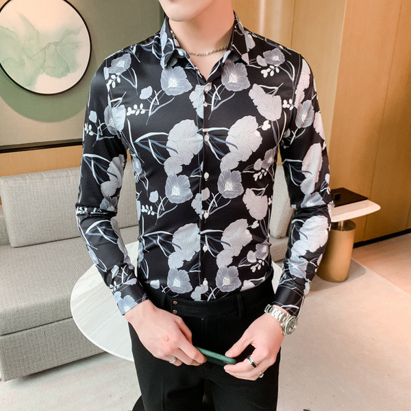 Modern férfi ing virágmintával és klasszikus gallérral