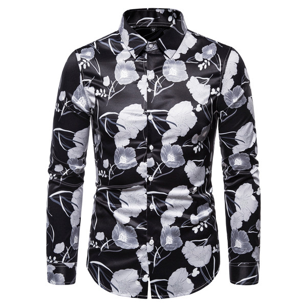 Modern férfi ing virágmintával és klasszikus gallérral