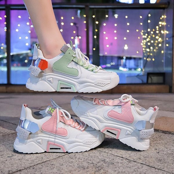 Női alkalmi sportcipő rózsaszín és zöld színben