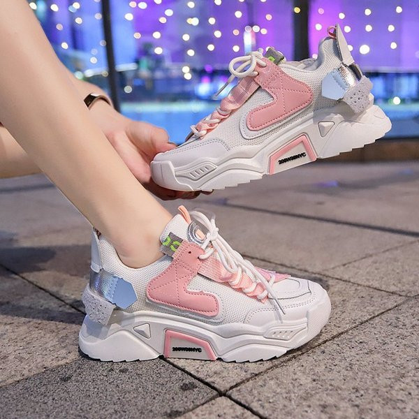 Női alkalmi sportcipő rózsaszín és zöld színben