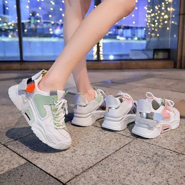 Női alkalmi sportcipő rózsaszín és zöld színben