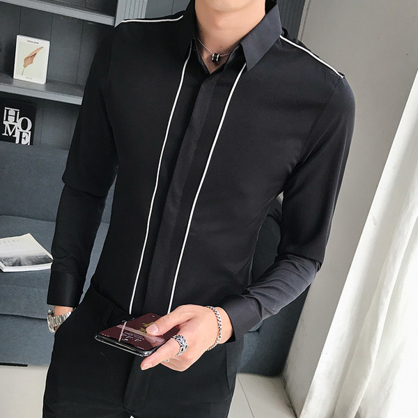 Elegáns férfi ing klasszikus gallérral és hosszú ujjú fehér és fekete színben