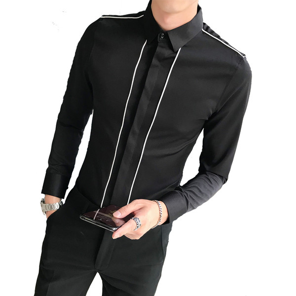 Elegáns férfi ing klasszikus gallérral és hosszú ujjú fehér és fekete színben