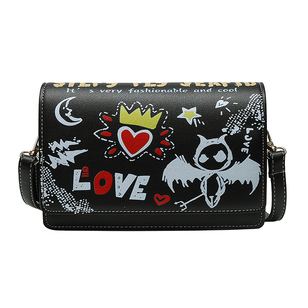 Modern női táska színes mintával, hosszú füllel, öko bőrből