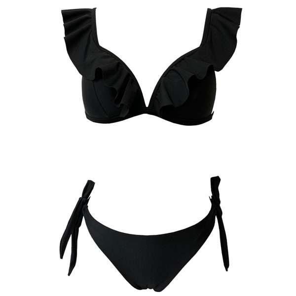 Kétrészes női fürdőruha mély nyakkivágással és megkötővel