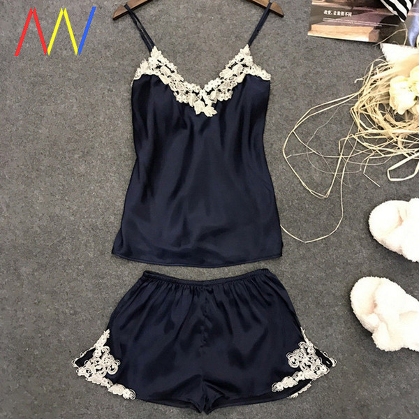 Ženska satenska pidžama sa čipkom iz dva dijela