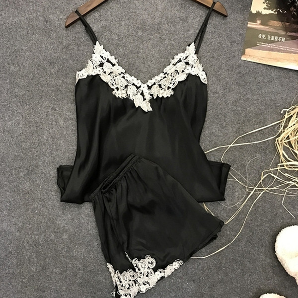 Ženska satenska pidžama sa čipkom iz dva dijela