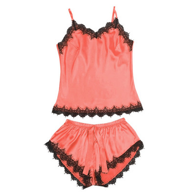 Modern szatén pizsama kétrészes csipkével