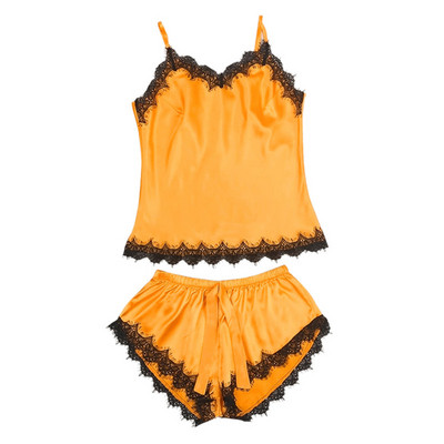 Modern szatén pizsama kétrészes csipkével