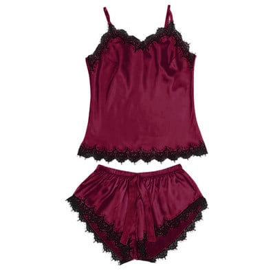 Modern szatén pizsama kétrészes csipkével