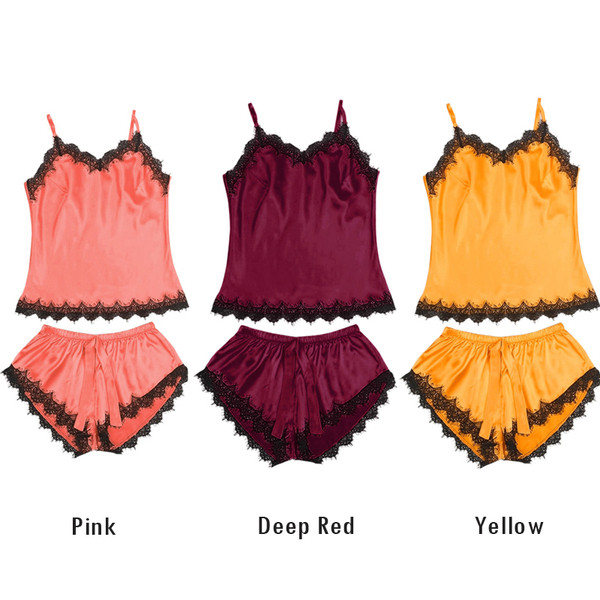 Modern szatén pizsama kétrészes csipkével