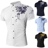 Elegáns férfi ing klasszikus gallérral és hímzéssel