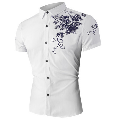 Elegáns férfi ing klasszikus gallérral és hímzéssel