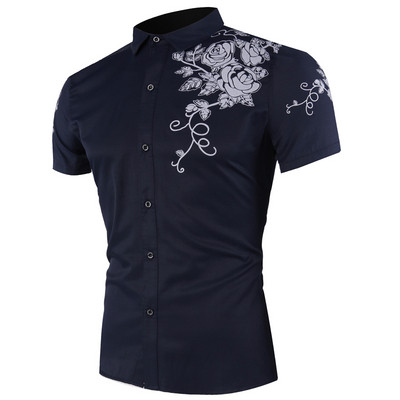 Elegáns férfi ing klasszikus gallérral és hímzéssel