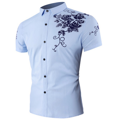 Elegáns férfi ing klasszikus gallérral és hímzéssel