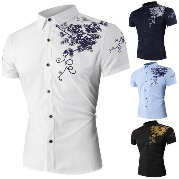 Elegáns férfi ing klasszikus gallérral és hímzéssel