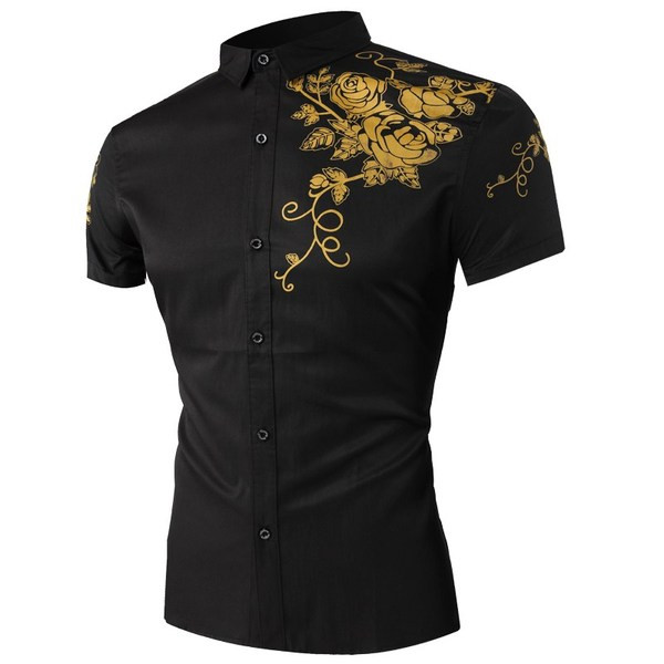 Elegáns férfi ing klasszikus gallérral és hímzéssel