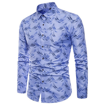 Modern férfi ing klasszikus gallérral és hosszú ujjú virágmintával
