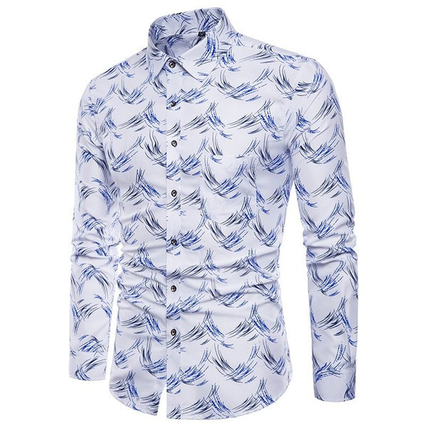 Modern férfi ing klasszikus gallérral és hosszú ujjú virágmintával