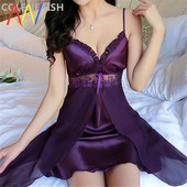 Női szatén hálóing csipkével