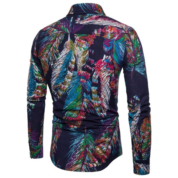 Modern férfi ing klasszikus gallérral, virágmintával és hosszú ujjal